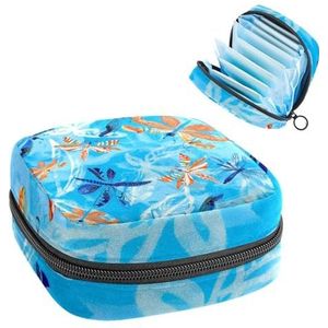 Libelle Blauw Patroon Maandverband Opbergtas Menstruatie Pad Tas Draagbare Menstruatie Cup Pouch met Rits voor Tiener Meisjes Vrouwen Dames