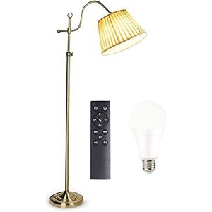 QJUZO Staande lamp retro metaal koper LED vloerlamp met afstandsbediening, E27-fitting, max. 60 W voor woonkamer, slaapkamer, kantoor staande lamp
