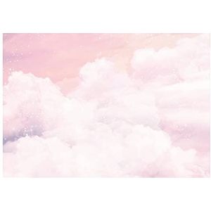 Fotobehang kinderkamer meisje hemel met wolken roze deken pastel - incl. lijm - babykamer fleece behang vliesbehang wandbehang motiefbehang klaar voor montage (416x290 cm)