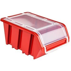 10 x stapelbox met deksel, werkplaats, stapelkist, sorteerbox, 160 x 235 x 120 cm, rood, stapelkisten, kunststof opbergdozen, stapelbaar