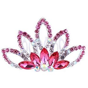 Lurrose Prinses Tiara Kam Mini Strass Tiara Haarspeldjes Party Favor voor Bloem Meisjes Verjaardag Party (Rood)