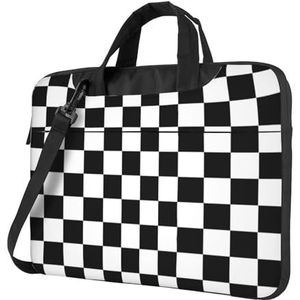 CXPDD Zwart-witte geruite laptoptas met geruite print, veelzijdige laptoptas voor dames en heren - laptopschoudertas, Zwart, 13 inch