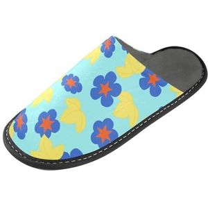 LI ZHI XIN Volwassen pluche pantoffels dames flanel warme huisschoenen met antislip heren indoor pantoffels met PVC-zool maat 4-11 lente bloemen bloemen blauw, Meerkleurig, 4/5 UK