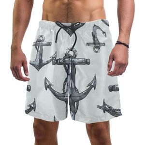 Mannen Board Shorts, Retro Grijs Anker Sneldrogende Badmode Strand Vakantie Party Bermuda Zwemmen Grote Broek, Retro grijs anker, XL