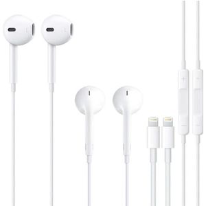 iPhone hoofdtelefoon met kabel, 2 stuks iPhone-kabel, koptelefoon/hifi-stereo oordopjes met Lightning (ingebouwde microfoon en volumeregelaar) met iPhone 14/13/12/11/SE/X/7, ondersteunt alle iOS