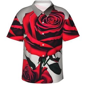 Klassieke Hawaïaanse overhemd met rode rozenprint voor mannen, button-down, tropische shirts, casual strandkleding, Zwart, S