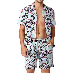 Paarse Snake Arrows Hawaiiaanse bijpassende set 2-delige outfits button down shirts en shorts voor strandvakantie