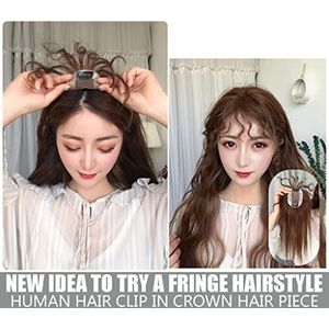 Rommelige Krullend Voorhoofd Fringe Haarstukje Clip in Voorhoofd Wiglets 20cm Rechte Topper 5x8cm Donkerbruin
