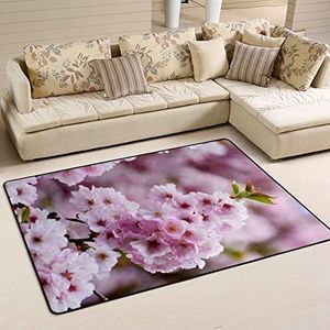 Vloerkleed 100 x 150 cm, Japanse roze kersenbloem vloermat grote kantoormatten waterabsorberende deurmat, voor picknick, slaapkamer