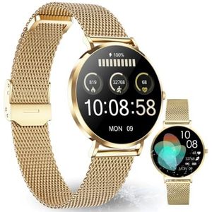 XCOAST SIONA 2 NANO Zeer kleine damessmartwatch goud damessmartwatch, 37 x 6,9 mm, ultrascherp amoled-display, iOS en Android, waterdicht, plat, pols, bloeddruk, zuurstof, sport, 7 dagen batterij