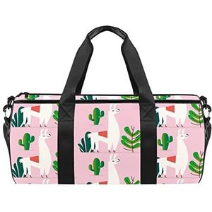 Arrogant alpacaspatroon groen cactus roze reistas sport bagage met rugzak draagtas gymtas voor mannen en vrouwen, Arrogante Alpaca's Patroon Groen Cactus Roze, 45 x 23 x 23 cm / 17.7 x 9 x 9 inch