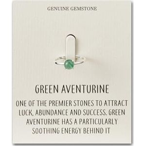 Philip Jones Groene Aventurijn Verstelbare Ring met Quote Card, Groene Aventurijn, groene aventurijn