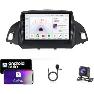9 Inch Autoradio Compatibel voor Ford Kuga Escape 2013-2016 met GPS Navigatie CarPlay Android Auto Acht-Core 4G Bluetooth WiFi MirrorLink Stuurwiel Afstandsbediening(T3 8 Core 4G+Wifi 2G+32G)