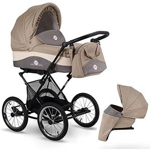 Retro kinderwagen 3in1 2in1 4in1 isofix 6 kleuren J.Baronessa by Lux4Kids Beige JBN 02 3in1 (inclusief autostoeltje)