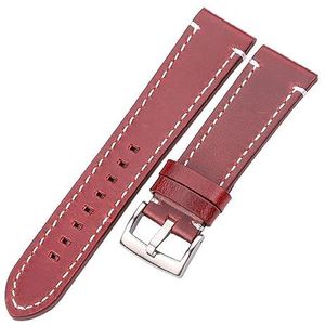 Koeienhuid Horlogeband 18 20 22 24mm Vintage Lederen Vervangende Horlogeband Band Met Geborsteld Roestvrij Stalen Gesp (Color : Red Brown Silver, Size : 24mm)