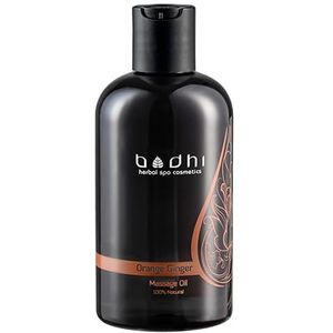 Bodhi® Massageolie, sinaasappel en gember, 250 ml, met etherische oliën, verwarmend voor spierontspanning, met kokos- en rijstolie, veganistisch en 100% natuurlijk