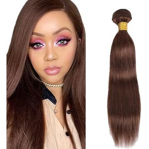 Tuheerst Straight Human Hair Bundles 4 Chocolate Brown Human Hair Extensions Unprocessed Double Weft Remy Hair for Woman 100g/pc 16 Inch