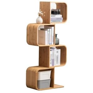 Creatieve Boekenplank, 1-5 Lagen Geometrische Boekenkast Met Open Kubussen, Massief Houten Vrijstaande Opbergrek For Studeerkamer, Thuiskantoor, Woonkamer(4 tier)