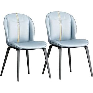 GEIRONV Moderne eetkamerstoelen set van 2, met koolstofstalen poot Waterbestendig lederen zijstoel keuken slaapkamer woonkamer stoelen Eetstoelen (Color : Light blue, Size : 55x58x89cm)