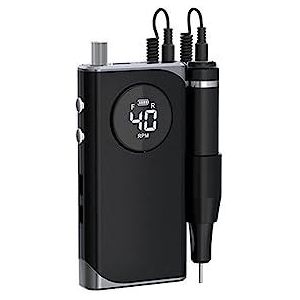 Nagelvijl elektrisch, Elektrische nagelboormachine, 40000 tpm draagbare professionele oplaadbare stabiele geluidsarme aluminiumlegering nagelboren(Matte Black)