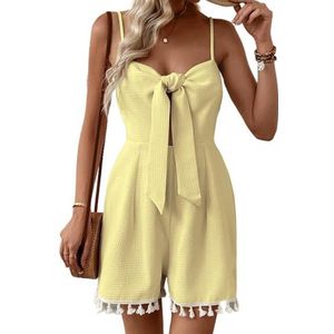 OHERUWKLS Dames Zomer Effen Kleur Zoete Mode Bow Jarretel Backless Dames Jumpsuit Shorts,Geel,L