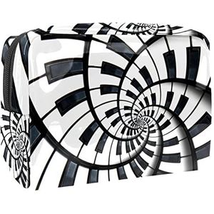 Zwart en wit piano ronde spiraal print reizen cosmetische tas voor vrouwen en meisjes, kleine waterdichte make-up tas rits zakje toilettas organizer, Meerkleurig, 18.5x7.5x13cm/7.3x3x5.1in, Modieus