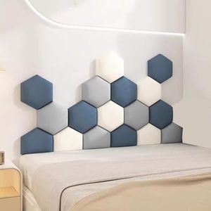 HEFJIAYCIQ 3D Muurpanelen Schil En Plak, Anti-Collision Gestoffeerde Muurvulling Voor Thuis, Set Van 17 Panelen Interieur Wanddecoratie Behang,Blue+gray+white,180x105cm