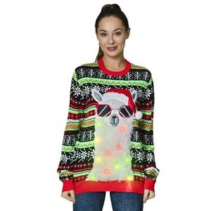 OFF THE RACK Vrouwen Unisex Led Light Up Lelijke Kerst Jumper Grappige Xmas Pullover Trui Trui, Llama Loves Sparkle, S