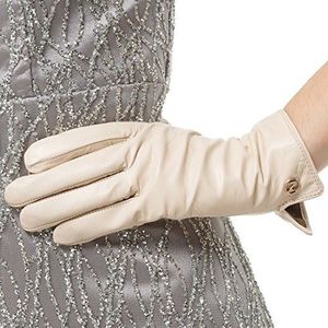 Dames Italiaanse lederen handschoenen - winter rijden dames lamsleer warme fleece voering, Wit (Niet-touchscreen), L