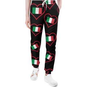 I Love Italian Red Heart Joggingbroek voor heren, casual joggingbroek, atletische loungebroek met zakken voor vrouwen