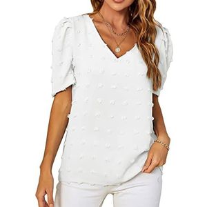 Dames Zomerblouse, Korte Mouwblouse Polyester Modieuze Toevallige Wijnoogst voor Vakantie L