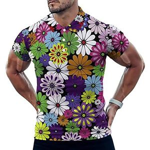 Kleurrijke Daisy Bloemen Grappige Mannen Polo Shirt Korte Mouw T-shirts Klassieke Tops Voor Golf Tennis Workout