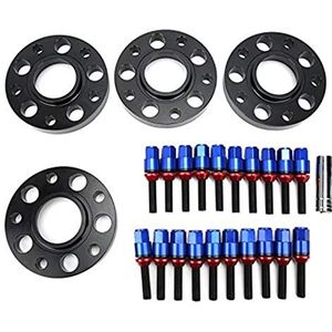 Auto Spoorverbreding 4 Stks Hub Centric Wiel Spacers Kit, Geschikt Voor 1 3 5 6 7 8 Serie Flens Wiel Spacers + 20 Stks Extended Lug Bouten + Sleeve Verspringende Kit(Blauw)