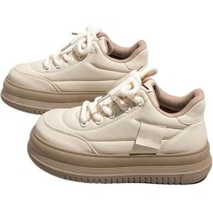 kumosaga Platform sneakers met dikke zool for dames, 2024 nieuwe dikke platform sneakers met veters, comfortabele casual wandelschoenen for dames (Color : Khaki, Size : 38 EU)