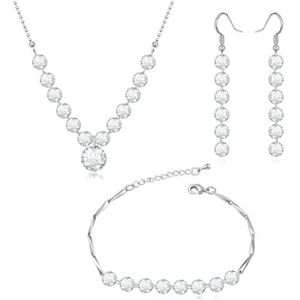 Crystalline Azuria Bruiloft Set Witte Zirkonia Kristallen Strand Ketting Bengelen Oorbellen Armband 18 kt Witgoud Verguld