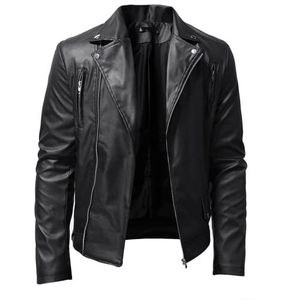 Heren Leren Jas Lente en Herfst Winter Blazer Revers PU Kunstleer Pak Jassen Motorjas Knoop Smart Casual Biker Stijl Jas,zwart,M