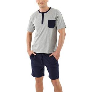 ALBERT KREUZ Heren pyjamas korte mouwen en shorts, stretch katoen, marine blauw-grijs M