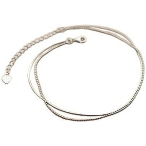 Enkelbandjes Enkelbandje Zilver Eenvoudig Dubbel Snake Bone Ronde Kralen Charm Enkelbandje voor Vrouwen Fijne Sieraden Vrouwen Enkelbanden (Kleur: Grijs)