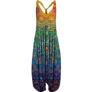Dames Casual Losse Jumpsuit Boho Lange Print Overall Mouwloze Zomerbroek voor Vrouwen Licht One Piece Rompers Zomer Overall- blauw, L