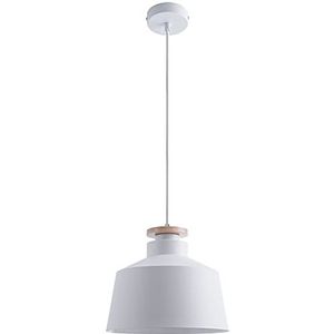 Paco Home Hanglamp Pendel Eetkamer Keukenlamp Hang Eettafellamp Scandinavisch 1,5m Textielkabel Inkortbaar Eenvoudige Montage E27, Kleur: Wit-hout, Type lamp: Design U