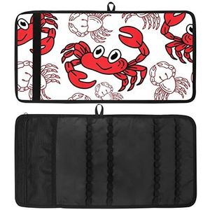 Potlood Wrap, Reizen Tekening Kleurpotlood Roll Organizer voor Artiest, Potloden Pouch Case Cartoon Grappig Leuke Krabben Patroon Rood