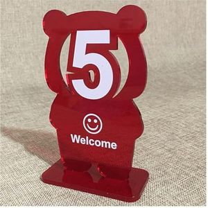 Tabelnummers, Tafelnummers, beervormige acryl tafelnummers, verpakking van 10 of 20, cm x 16, veelkleurig(Red Cutout-Number 1-20)