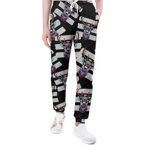 Kleurrijke Geometrische Rendier Hoofd Mannen Joggingbroek Casual Joggers Broek Atletische Lounge Broek Met Zakken Voor Vrouwen