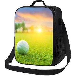 EgoMed Lunchtas, duurzame geïsoleerde lunchbox herbruikbare draagtas koeltas voor werk schoolgroene golfbal zonsondergang bedrukt