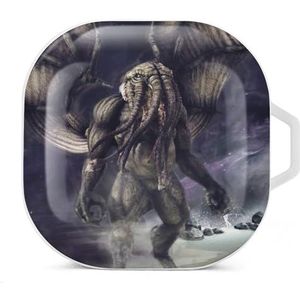 Nachtscène met de Cthulhu Monster Oordopjes Hoesje Compatibel met Samsung Hard Shell Beschermhoes Wit-Stijl
