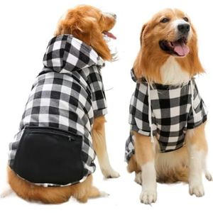 Winterwarme hondenkleding for huisdieren Geruite print Grote hondenjas Outfit Compatibel met grote honden Labrador Hoodies Trui Gold Retriever-kleding (Color : GRAY, Size : XXXL)