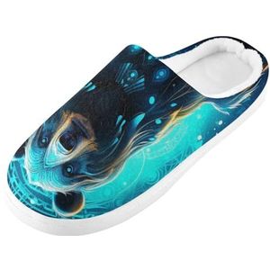 KAAVIYO Cool Blue Luiaard Beer Cartoon Blauwe Raket Outdoor Slippers Katoen Huisschoenen Winter Antislip Fuzzy Voeten Slippers voor Indoor Mannen Vrouwen Meisje, Patroon, Small