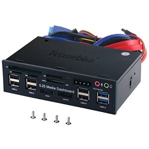 Tccmebius TCC-QL5E 5,25 Inch Computer Multifunctioneel Dashboard Media Voorpaneel, met SATA e-SATA Dubbele USB 3.0 6-Poorts USB 2.0 Audio-Poorten en 5-in-1 Kaartlezer (SD/MMC/CF/MS/TF/M2)