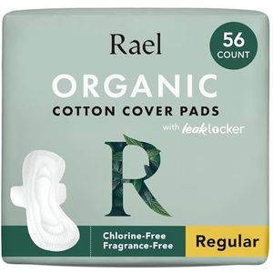 Rael Maandverband van biologisch katoen - regelmatig absorberend, ultradunne menstruatiepads met vleugels voor vrouwen, ongeparfumeerd, hypoallergeen, veganistisch, bulk kopen (normaal, 56 stuks)