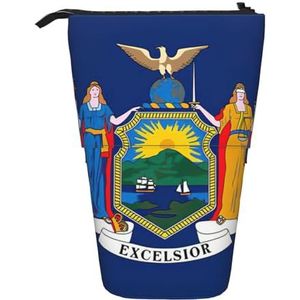 Evengigy New York staat vlag print schattig etui met ritssluiting verstelbare standaard potloodhouder grappige make-up tas, Zwart, Eén maat, Tas Organizer